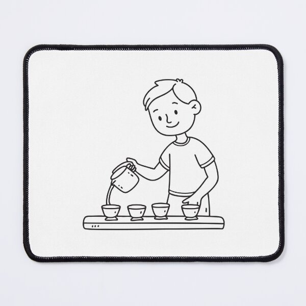 Item preview, Doodle illustration of a vendor pouring tea into small ceramic cups designed and sold by rasagamastore.