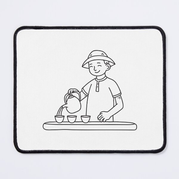 Item preview, Doodle illustration of a vendor filling small cups with tea designed and sold by rasagamastore.