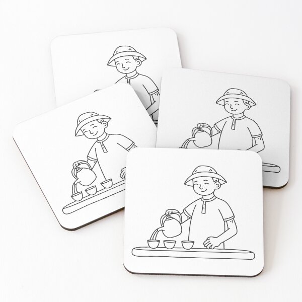 Item preview, Doodle illustration of a vendor filling small cups with tea designed and sold by rasagamastore.