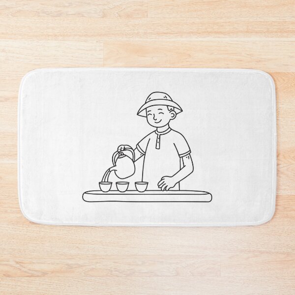 Item preview, Doodle illustration of a vendor filling small cups with tea designed and sold by rasagamastore.