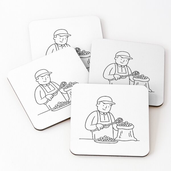 Item preview, Doodle illustration of a vendor scooping roasted nuts into a paper bag designed and sold by rasagamastore.