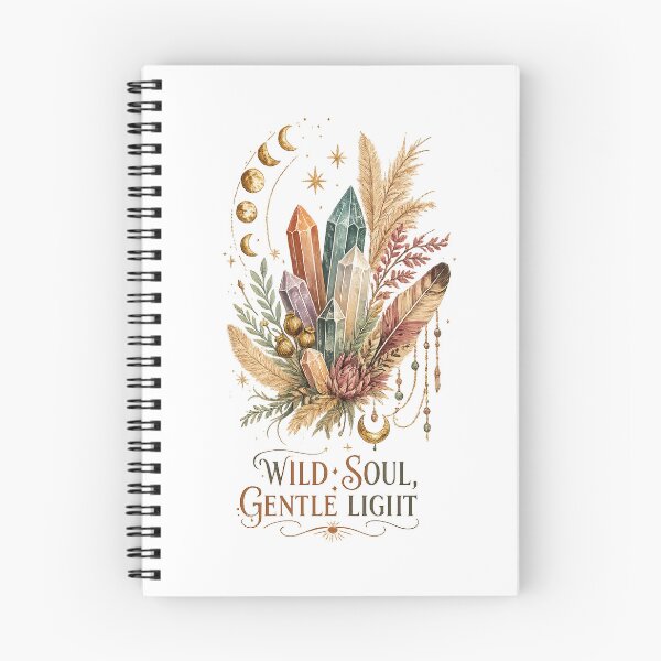 Item preview, Wild Soul Gentle Light Crystal Feather Moon Phase Boho Art Design Print designed and sold by inkoutninja.
