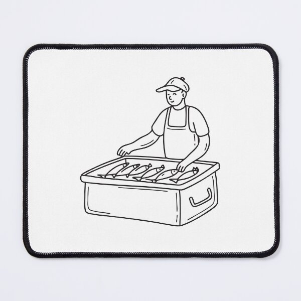 Item preview, Doodle illustration of a vendor selling fresh fish from a large cooler designed and sold by rasagamastore.