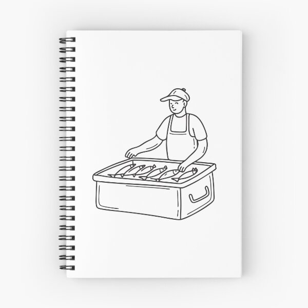 Item preview, Doodle illustration of a vendor selling fresh fish from a large cooler designed and sold by rasagamastore.
