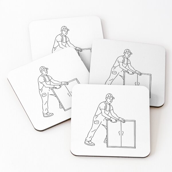 Item preview, Doodle illustration of a carpenter carefully placing veneer on cabinet door designed and sold by rasagamastore.