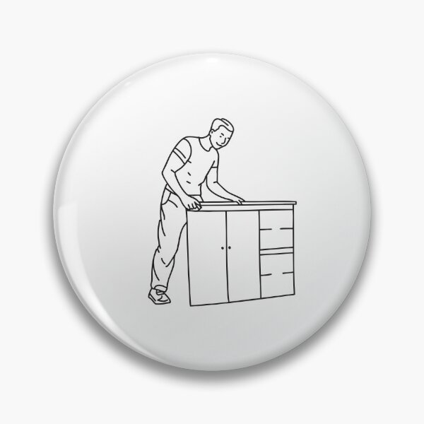 Item preview, Doodle illustration of a craftsman pressing veneer onto a cabinet panel designed and sold by rasagamastore.