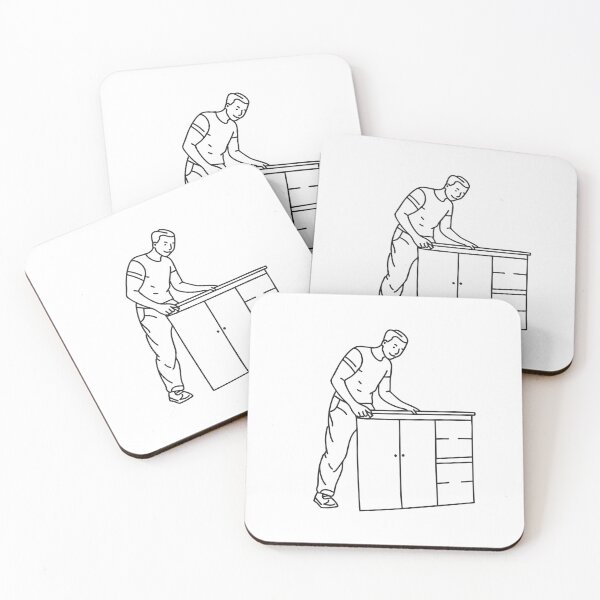 Item preview, Doodle illustration of a craftsman pressing veneer onto a cabinet panel designed and sold by rasagamastore.