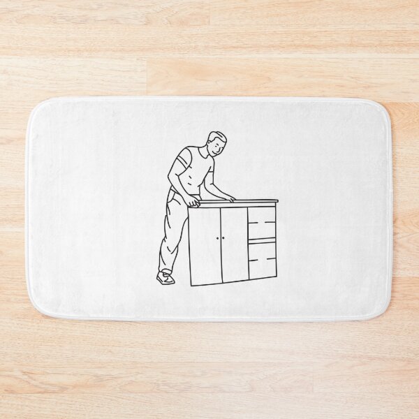Item preview, Doodle illustration of a craftsman pressing veneer onto a cabinet panel designed and sold by rasagamastore.