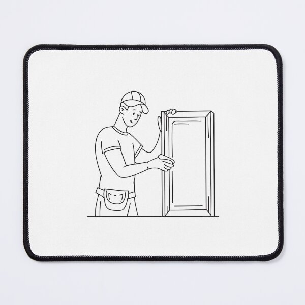 Item preview, Doodle illustration of a woodworker applying veneer to a cupboard front designed and sold by rasagamastore.