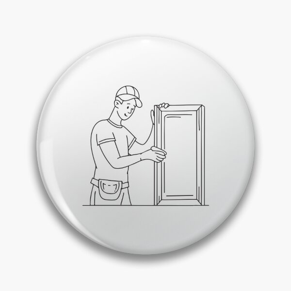 Item preview, Doodle illustration of a woodworker applying veneer to a cupboard front designed and sold by rasagamastore.