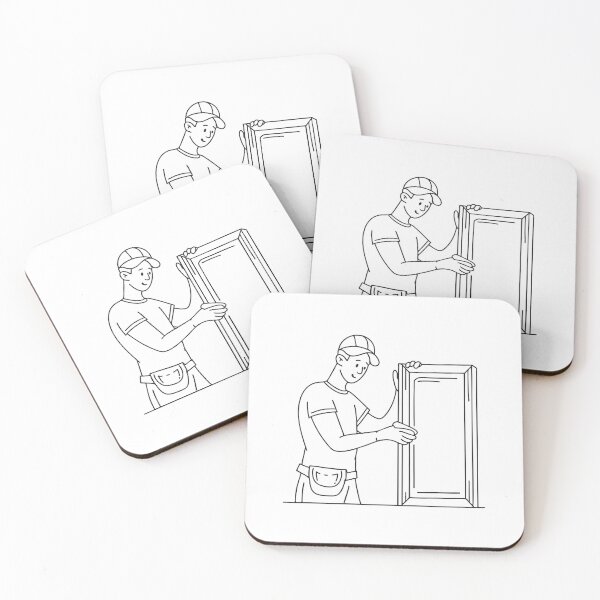 Item preview, Doodle illustration of a woodworker applying veneer to a cupboard front designed and sold by rasagamastore.