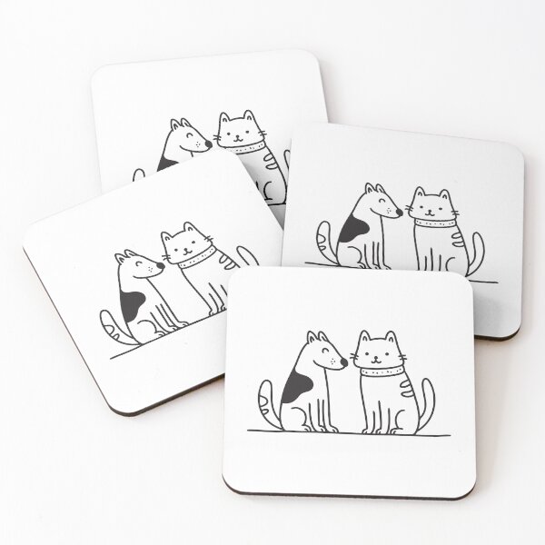 Item preview, Doodle illustration of a cat and a dog standing across from each other designed and sold by rasagamastore.