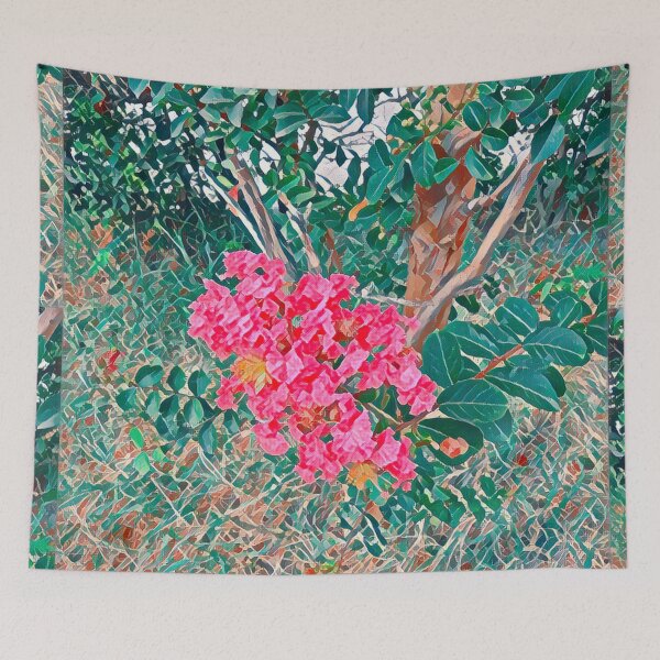 Item preview, Impressionist Pink Crape Myrtle Painting – Mediterranean Garden Art designed and sold by BalkanBloomArt.