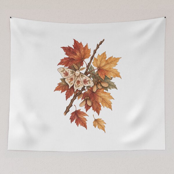 Item preview, Maple Leaves and Moth Golden Autumn Leaf Art designed and sold by DreamelleStudio.