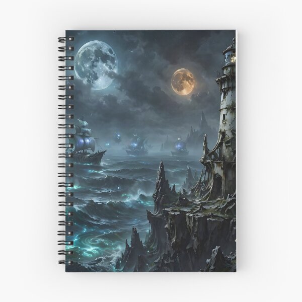 Item preview, The Phantom Lighthouse of the Twin Moons designed and sold by DreamyWallVibes.