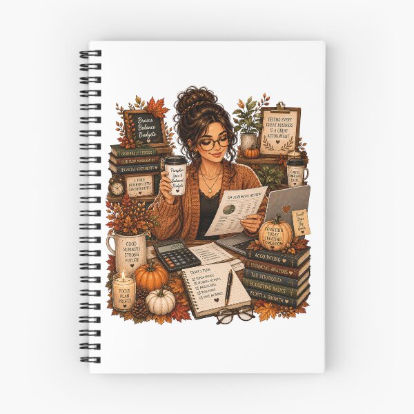 Item preview, Autumn Female Accountant with Financial Planning Books designed and sold by FestivityFinds.