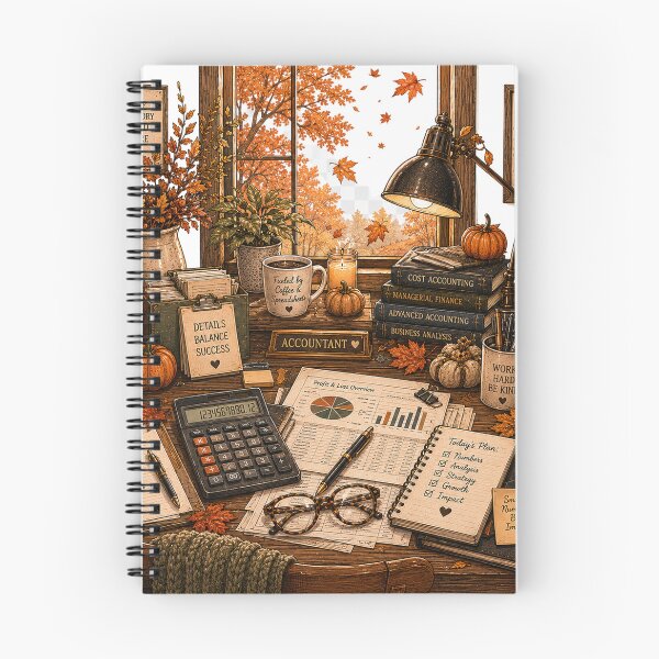 Item preview, Cozy Autumn Accounting Office with Budget Planning and Pumpkin Decor designed and sold by FestivityFinds.