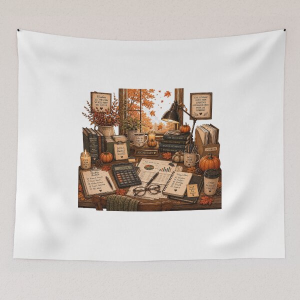 Item preview, Cozy Autumn Accounting Office with Budget Planning and Pumpkin Decor designed and sold by FestivityFinds.