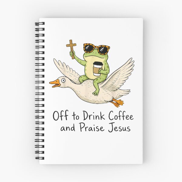 Item preview, Off to Drink Coffee and Praise Jesus Christian Frog Humor designed and sold by VibePrints42.