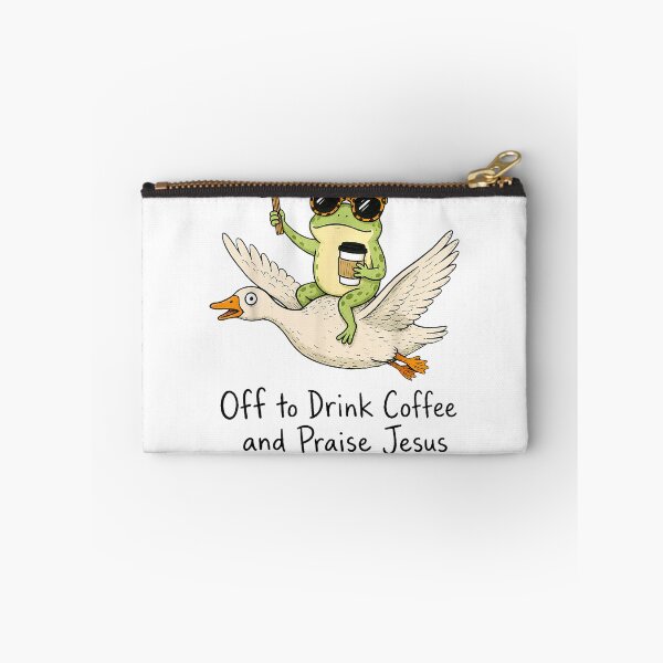 Item preview, Off to Drink Coffee and Praise Jesus Christian Frog Humor designed and sold by VibePrints42.
