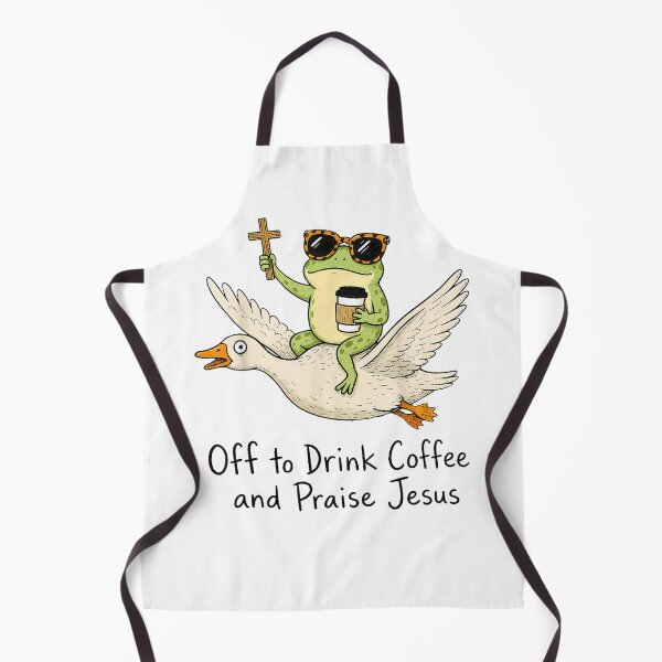 Item preview, Off to Drink Coffee and Praise Jesus Christian Frog Humor designed and sold by VibePrints42.