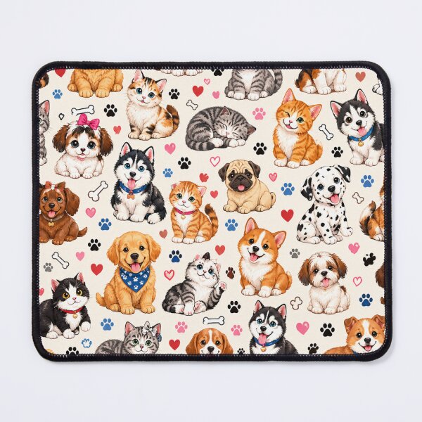 Item preview, Cute Cats and Dogs Seamless Pattern designed and sold by PawVista.