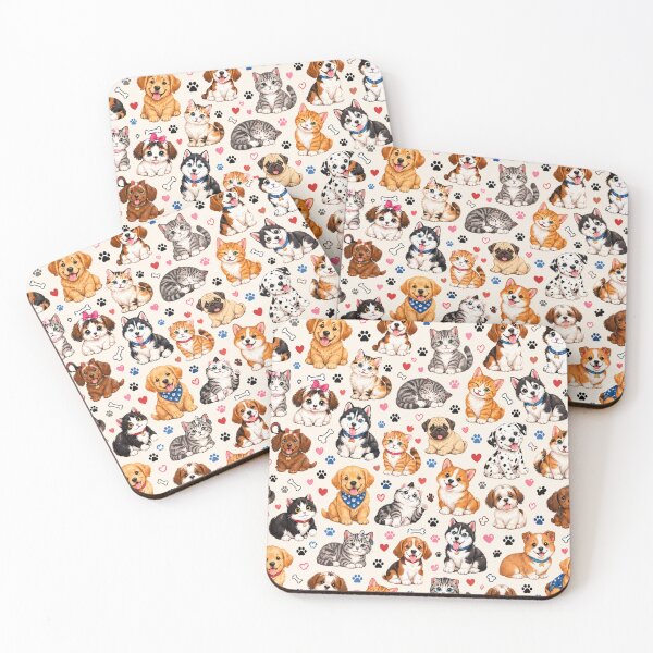Item preview, Cute Cats and Dogs Seamless Pattern designed and sold by PawVista.