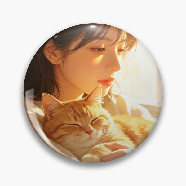 Item preview, Sunset Caress: Girl with Sleeping Tabby Cat designed and sold by DigArtis.