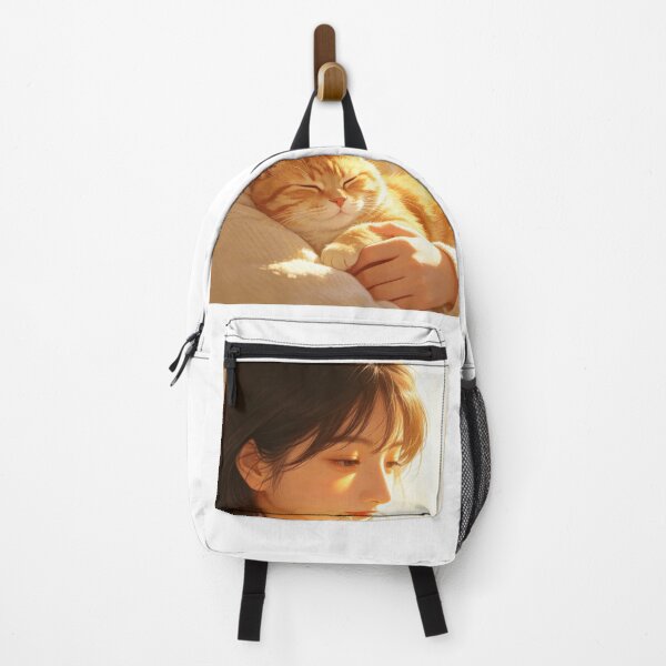 Item preview, Sunset Caress: Girl with Sleeping Tabby Cat designed and sold by DigArtis.
