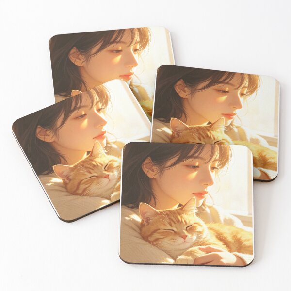 Item preview, Sunset Caress: Girl with Sleeping Tabby Cat designed and sold by DigArtis.