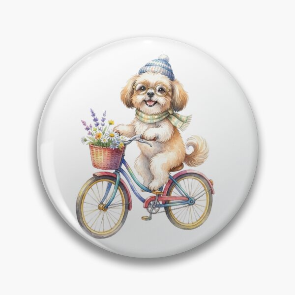 Item preview, Cycling Shih Tzu – Funny Dog Wearing Glasses Riding a Bicycle Watercolor Design designed and sold by CreativeNest Prints.
