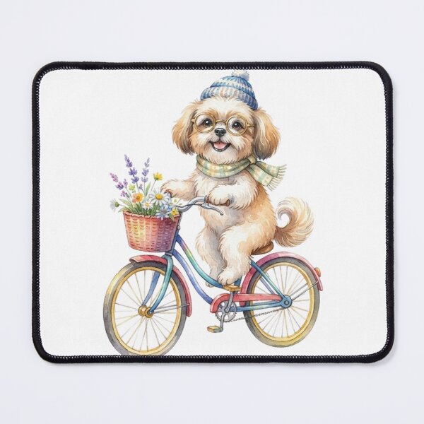 Item preview, Cycling Shih Tzu – Funny Dog Wearing Glasses Riding a Bicycle Watercolor Design designed and sold by CreativeNest Prints.