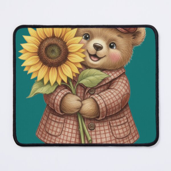 Item preview, Cute Teddy Bear in Plaid Coat Holding a Sunflower designed and sold by Golden_Pixel_Paper.