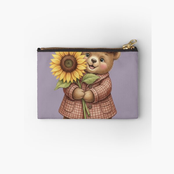 Item preview, Cute Teddy Bear in Plaid Coat Holding a Sunflower designed and sold by Golden_Pixel_Paper.