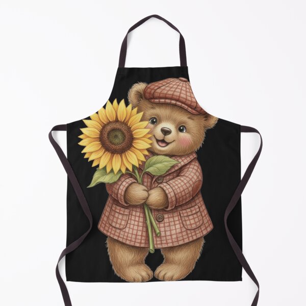 Item preview, Cute Teddy Bear in Plaid Coat Holding a Sunflower designed and sold by Golden_Pixel_Paper.