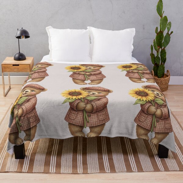 Item preview, Cute Teddy Bear in Plaid Coat Holding a Sunflower designed and sold by Golden_Pixel_Paper.