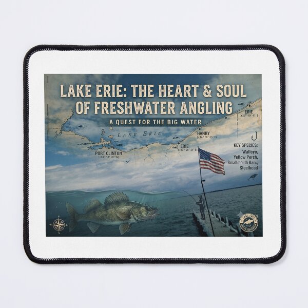Item preview, Vintage Lake Erie Freshwater Angling Map Design designed and sold by one-offtees.