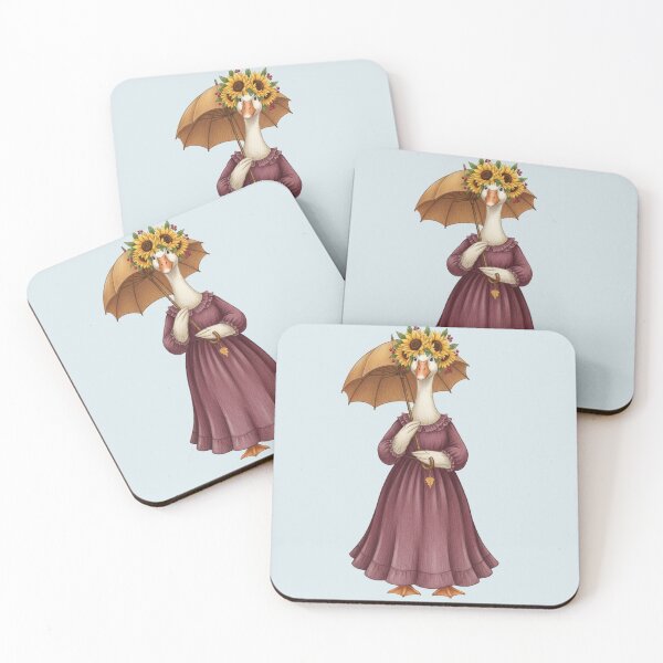 Item preview, Vintage Cottagecore Goose with Sunflower Crown and Umbrella designed and sold by Golden_Pixel_Paper.