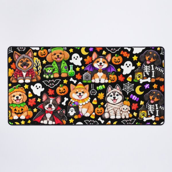 Item preview, Kawaii Halloween Dogs Pattern with Cute Costumes, Pumpkins, Ghosts, Bats and Spooky Candy designed and sold by ALH Apparel.