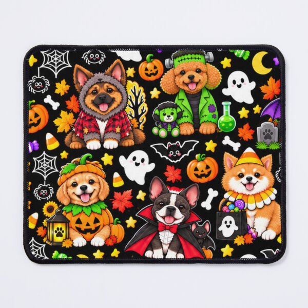 Item preview, Kawaii Halloween Dogs Pattern with Cute Costumes, Pumpkins, Ghosts, Bats and Spooky Candy designed and sold by ALH Apparel.