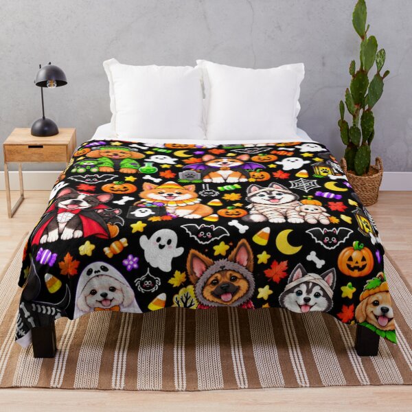 Item preview, Kawaii Halloween Dogs Pattern with Cute Costumes, Pumpkins, Ghosts, Bats and Spooky Candy designed and sold by ALH Apparel.