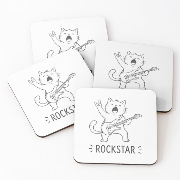 Item preview, Rockstar Cat Playing Electric Guitar designed and sold by Linework Studio.