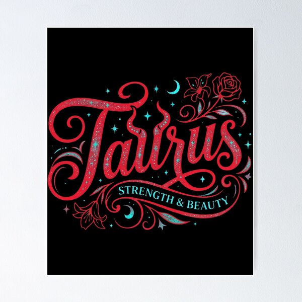 Item preview, Untamed Taurus Co. Strength & Beauty Zodiac Design – Bold Red Script with Cosmic Florals designed and sold by Kvllo Collective Co..