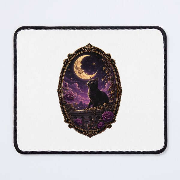 Item preview, Cat Under Crescent Moon Floral Night Fantasy Art designed and sold by SoyLamderma.