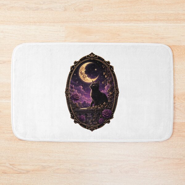 Item preview, Cat Under Crescent Moon Floral Night Fantasy Art designed and sold by SoyLamderma.