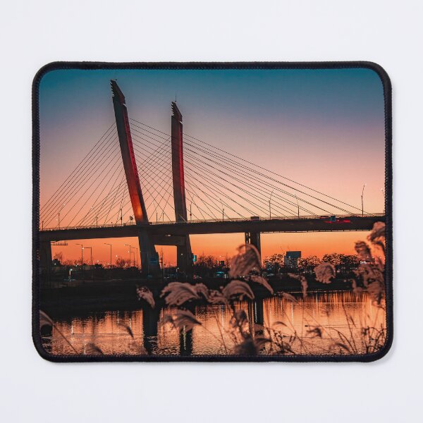 Item preview, Cable Stayed Bridge Sunset Framed by Reeds designed and sold by Nightwindow.
