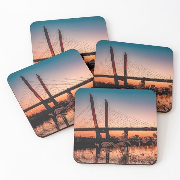 Item preview, Cable Stayed Bridge Sunset Framed by Reeds designed and sold by Nightwindow.
