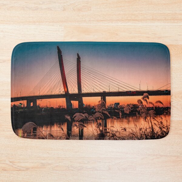Item preview, Cable Stayed Bridge Sunset Framed by Reeds designed and sold by Nightwindow.