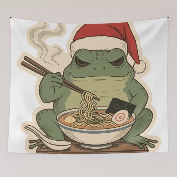 Item preview, Santa Frog Eating Ramen Noodle Soup designed and sold by Litely.