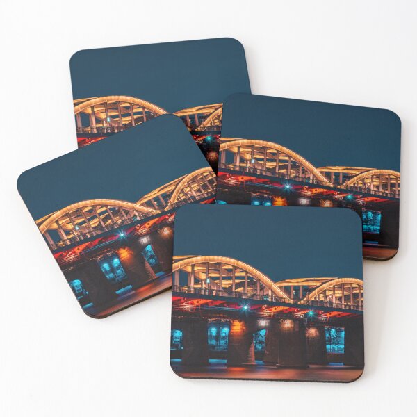 Item preview, Illuminated Orange Truss Bridge at Night designed and sold by Nightwindow.